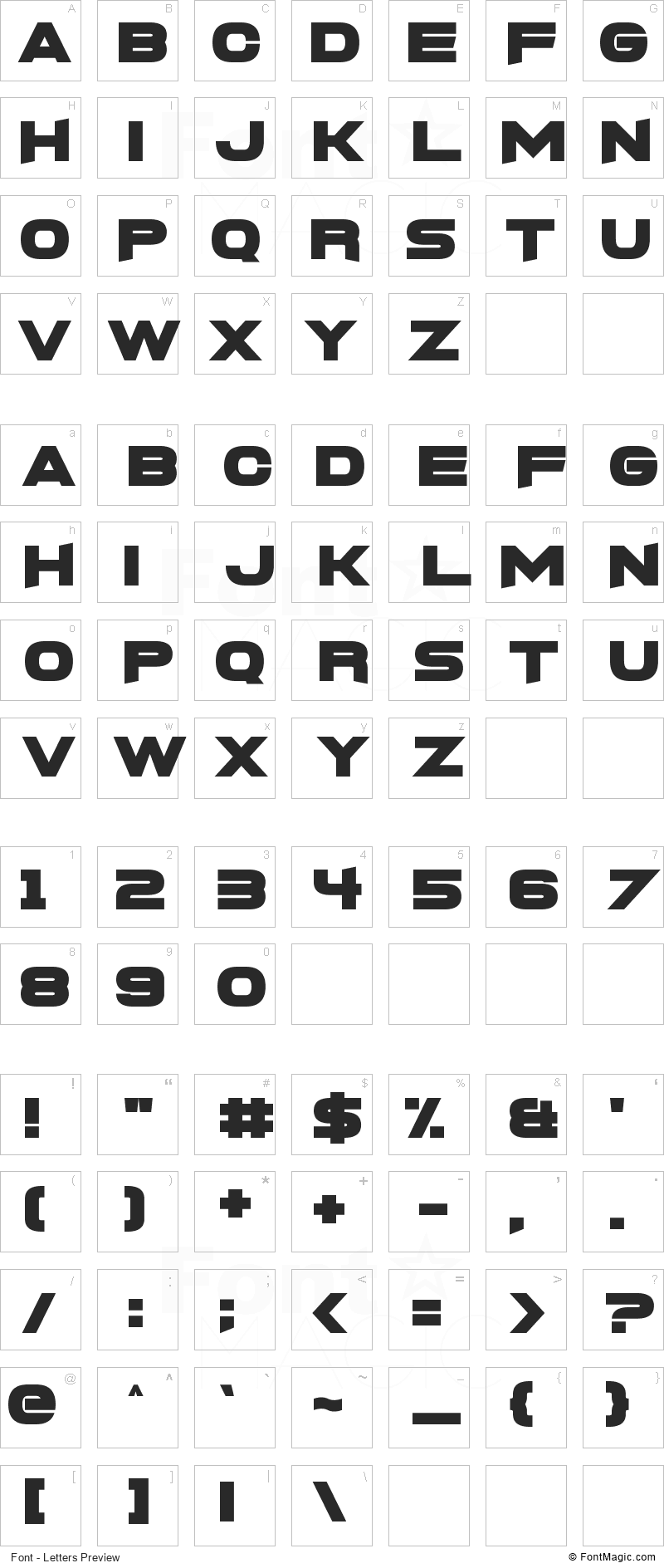 FoughtKnight X Font - All Latters Preview Chart